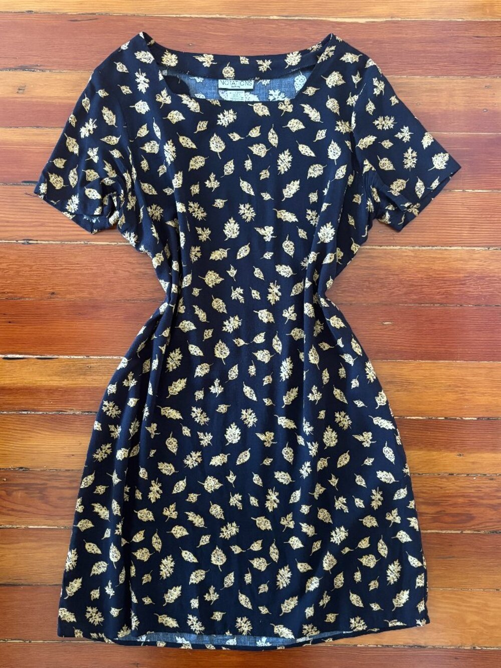 Notations 90s Vintage Grunge Leaf Print Short Sleeve Dress MEDIUM